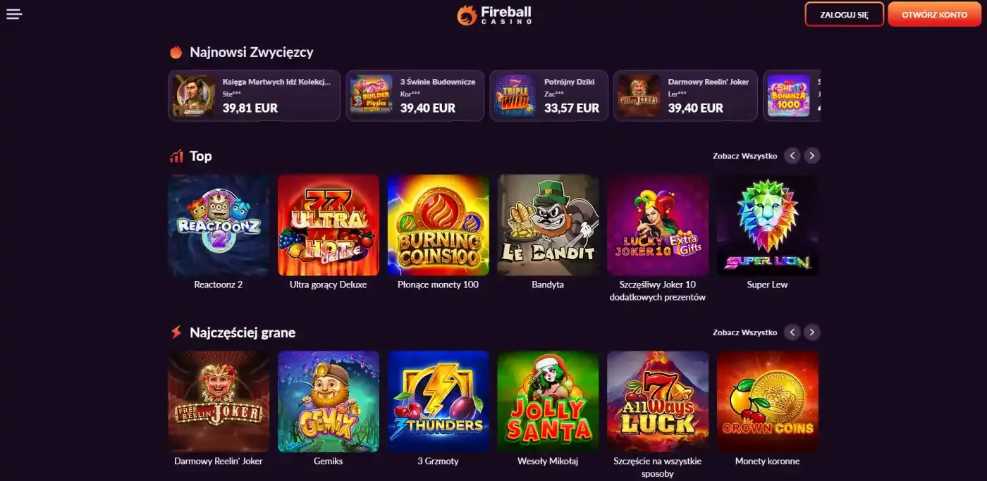 Gry w Fireball Casino – sloty, dostawcy i kategorie